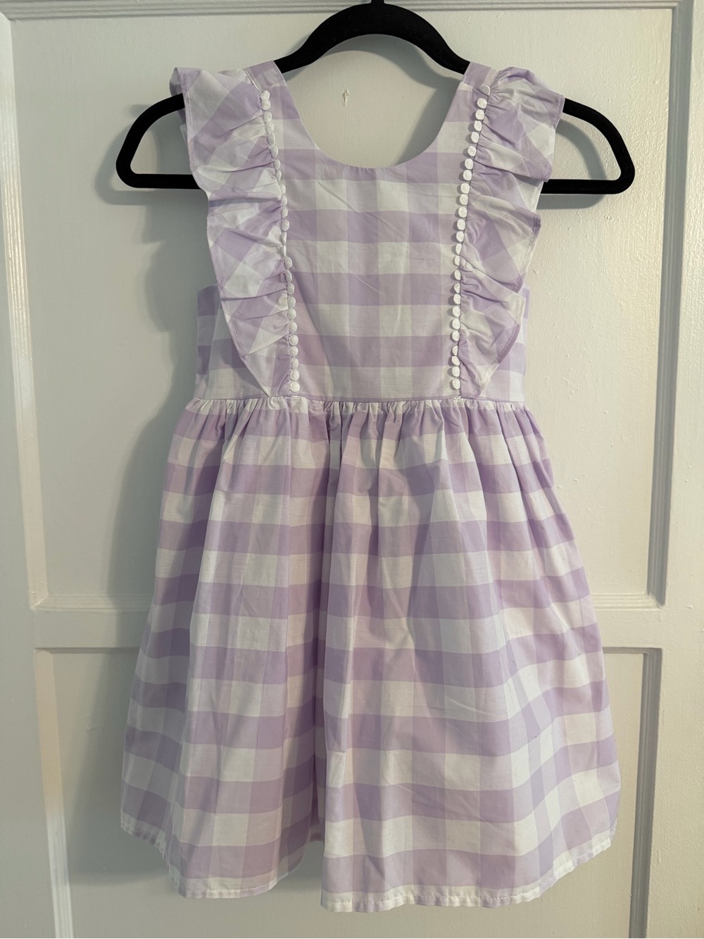 Max Studio Lavender and White Gingham Ruffle Dress